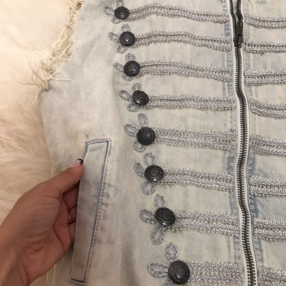 Free People Embroidered Officer Striped Denim Vest - Picture 5 of 7